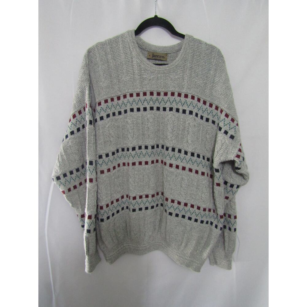 Vintage 90s Jantzen Men's Sweater XL Gray Geometric Knit USA Made
